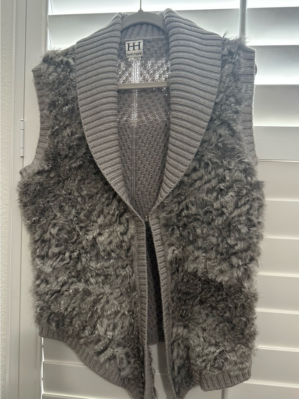 Haute Hippie Ribbed Shawl Collar Vest in Light Gray